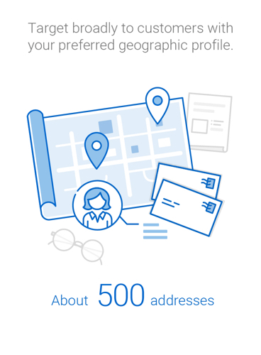 Target broadly to customers who match your preferred geographic profile using postal walks of about 500 addresses.
