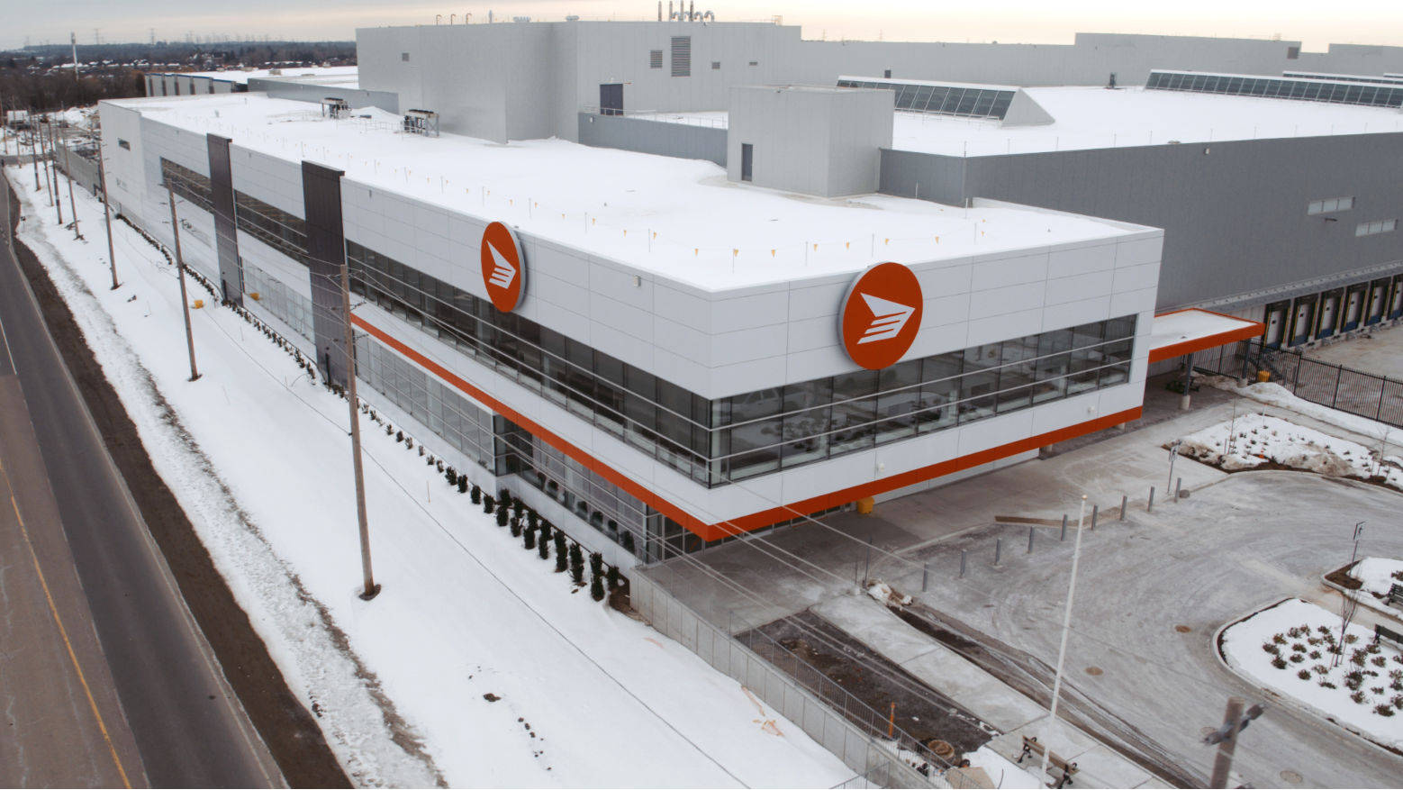Aerial view of the Albert Jackson Processing Centre in the winter